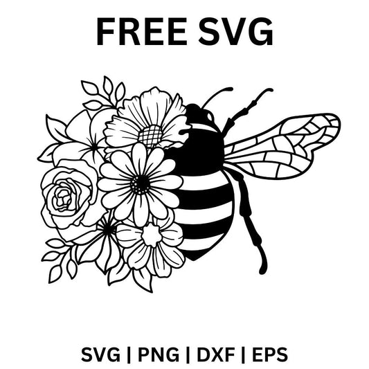 Floral Bee SVG Free | Beautiful Flower and Bee Design for Cricut & Silhouette