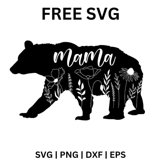 Mama Bear SVG Free | Floral Bear Silhouette for Cricut & Silhouette
