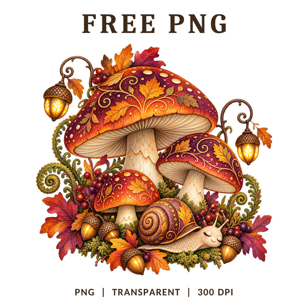 Red Mushroom Toadstool Snail Autumn Forest PNG-8SVG