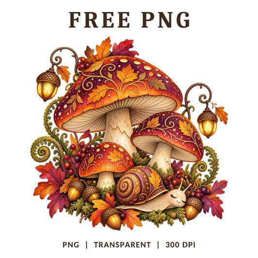 Red Mushroom Toadstool Snail Autumn Forest PNG-8SVG