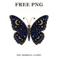 Whimsical Celestial Navy Butterfly Clipart PNG