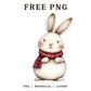Whimsical Christmas Bunny Plaid Scarf Clipart PNG