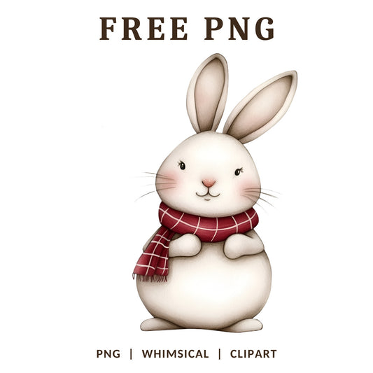 Whimsical Christmas Bunny Plaid Scarf Clipart PNG-8SVG