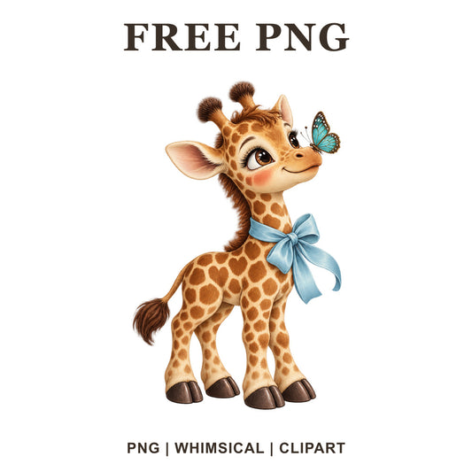 Whimsical Butterfly Nose Giraffe Clipart PNG-8SVG