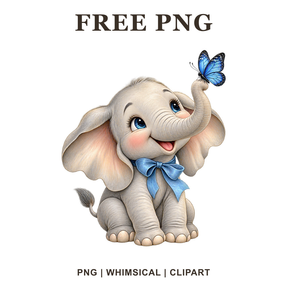 Whimsical Butterfly Trunk Elephant Clipart PNG-8SVG
