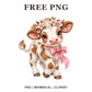 Whimsical Cherry Blossom Cow Clipart PNG