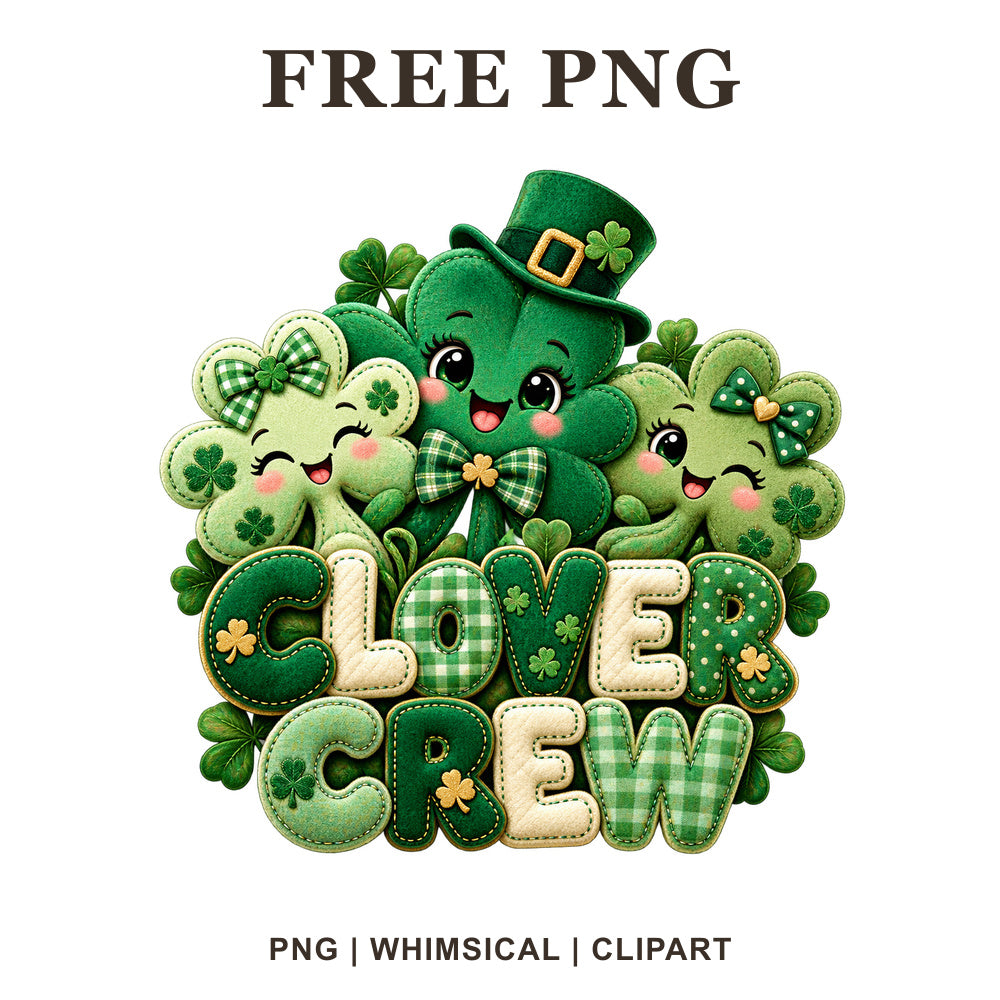 Whimsical Clover Crew St Patricks Day Clipart PNG