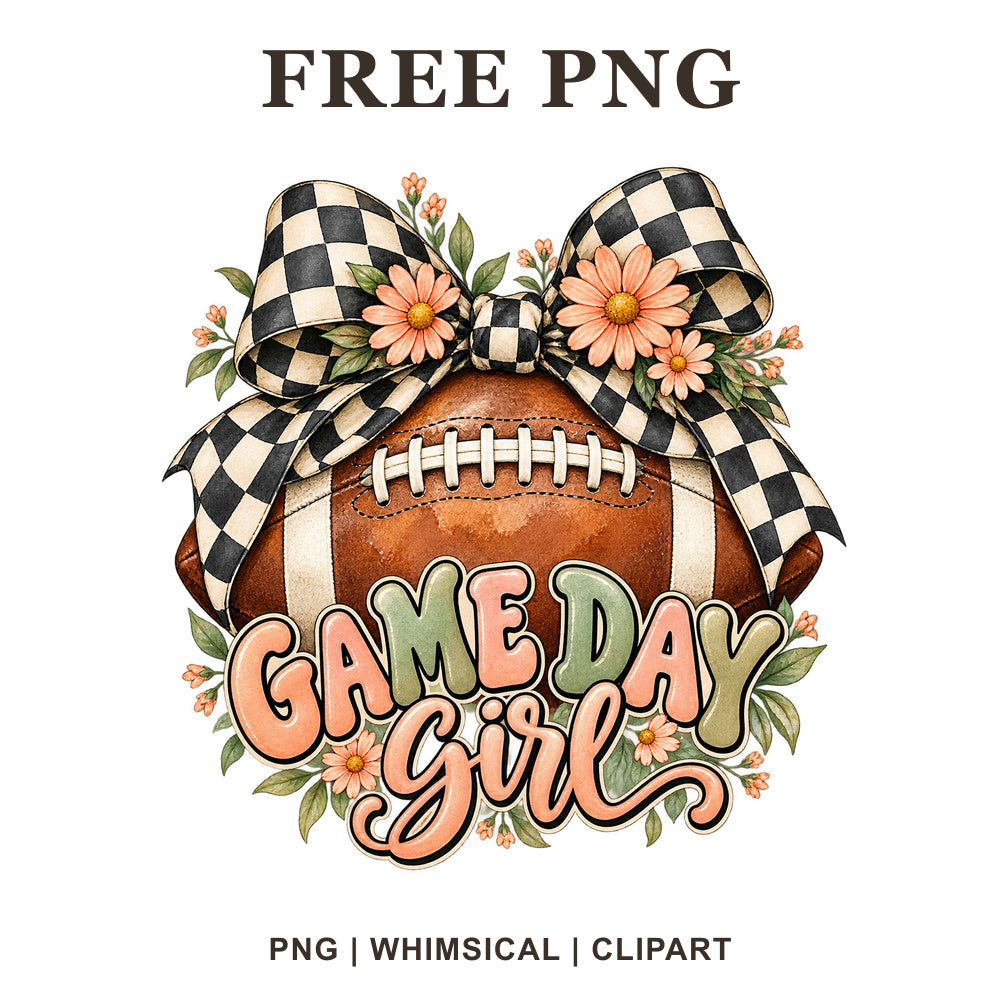 Whimsical Daisy Checker Game Day Football Clipart PNG