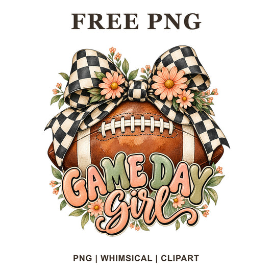 Whimsical Daisy Checker Game Day Football Clipart PNG