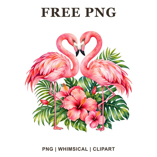 Whimsical Flamingo Pair Valentine Clipart PNG