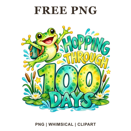 Whimsical Frog Hundred 100 Days Of School Clipart PNG
