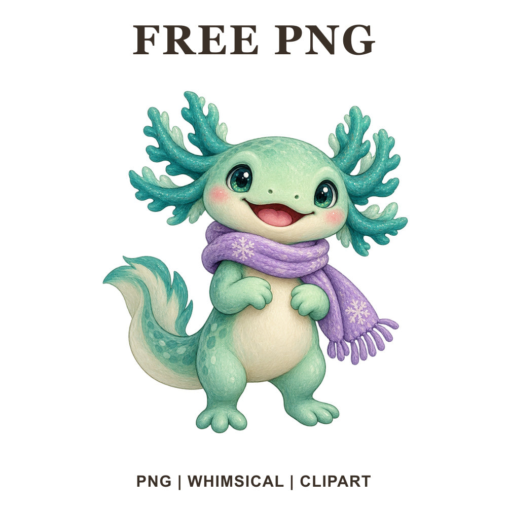 Whimsical Mint Axolotl Green Creature Clipart PNG