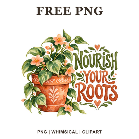 Whimsical Nourish Your Roots Self Care Clipart PNG