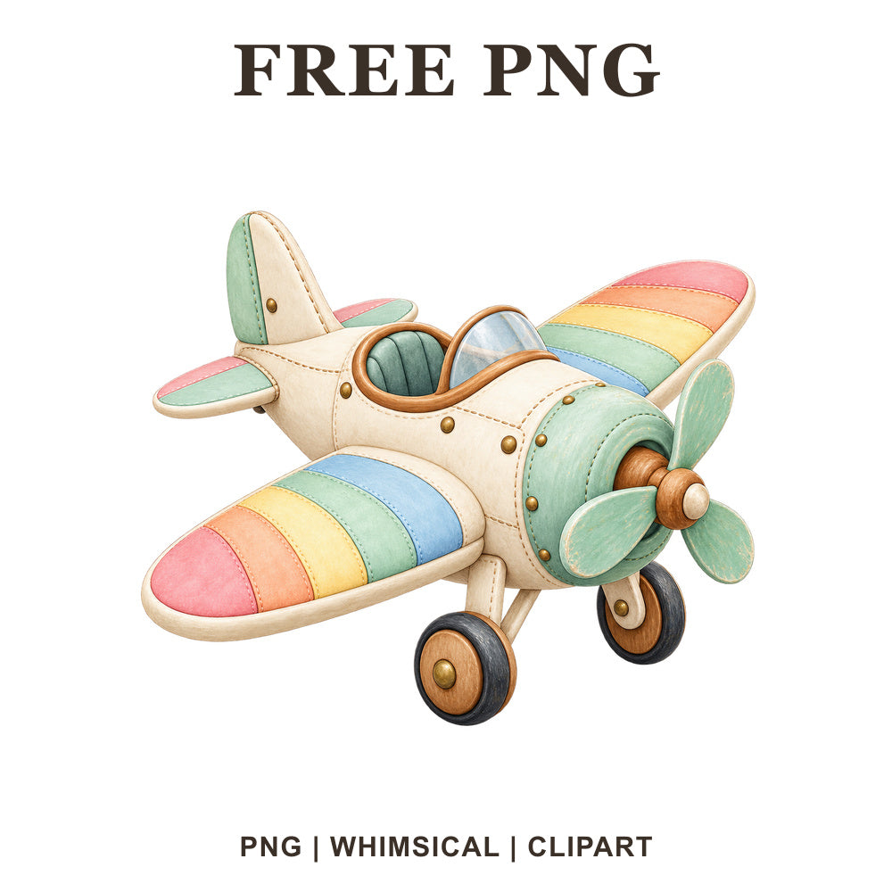 Whimsical Pastel Rainbow Airplane Clipart PNG