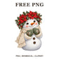 Whimsical Poinsettia Crown Snowman Clipart PNG