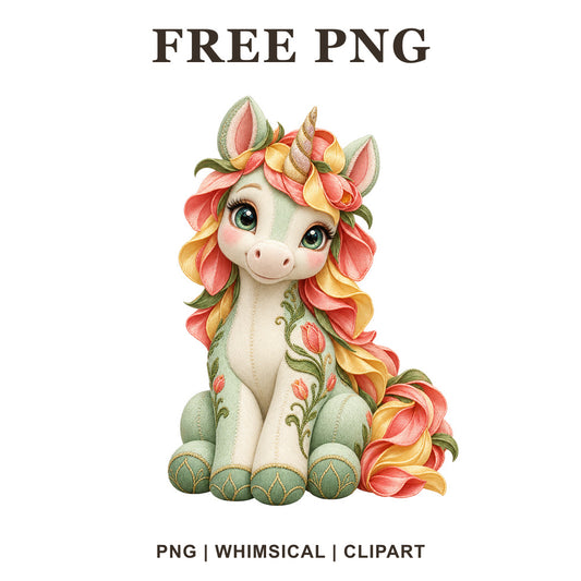 Whimsical Spring Tulip Unicorn Clipart PNG