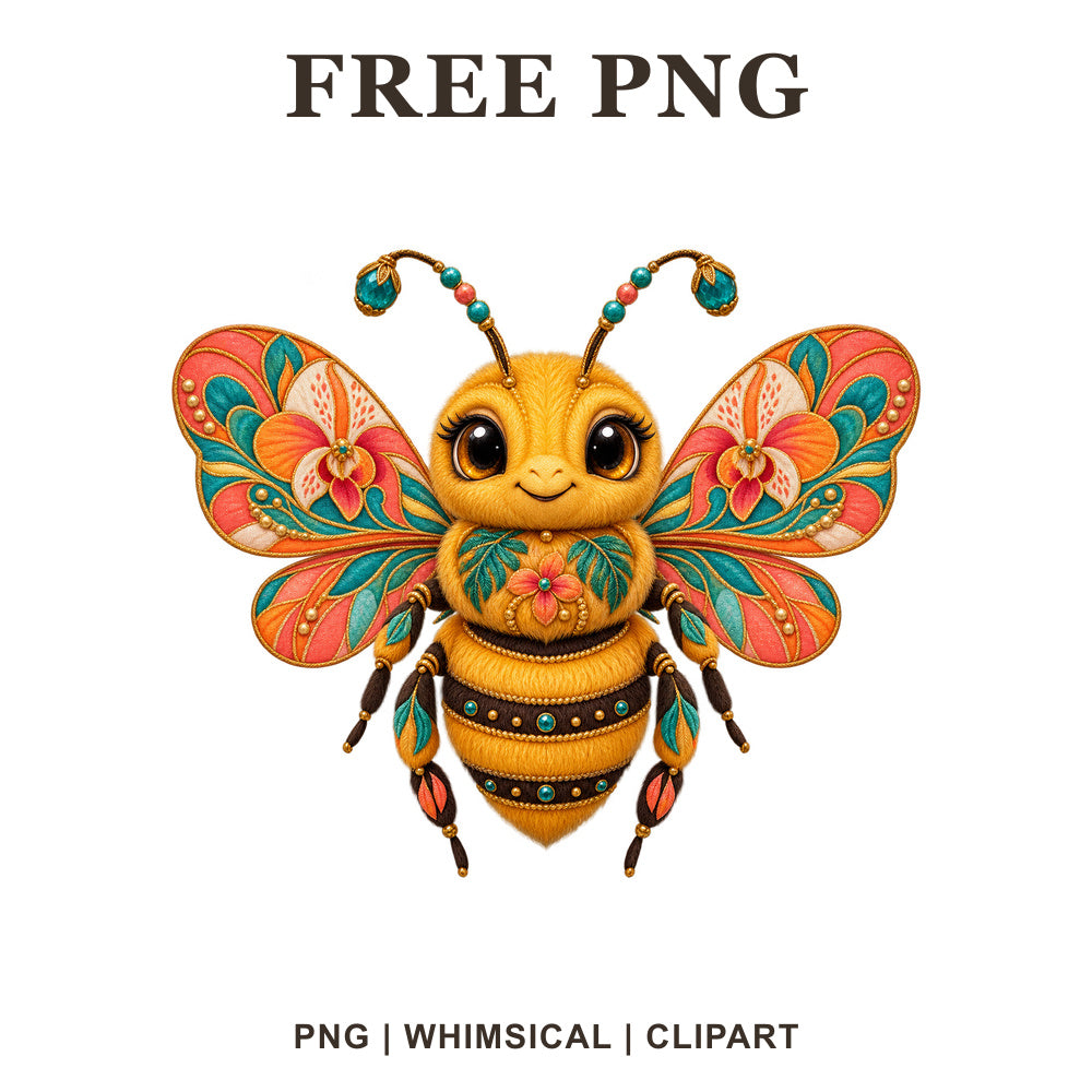 Whimsical Tropical Orchid Bee Clipart PNG