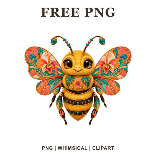 Whimsical Tropical Orchid Bee Clipart PNG