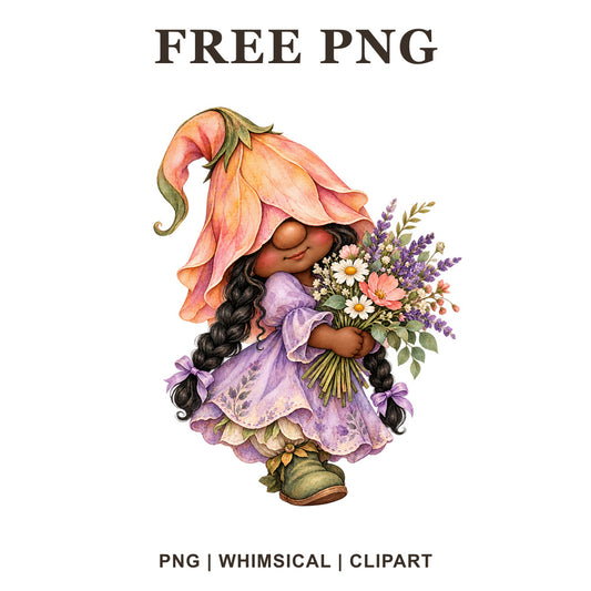 Whimsical Wildflower Bouquet Gnome Clipart PNG