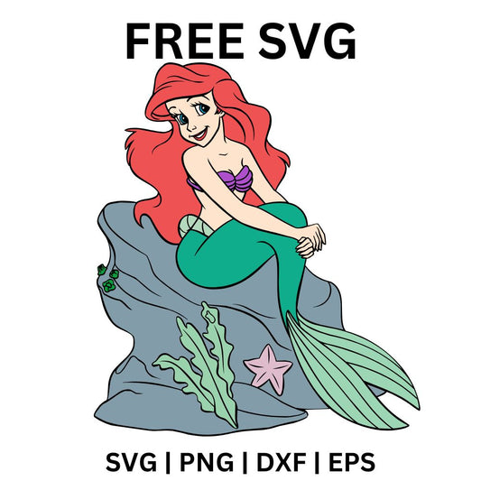 Ariel Sitting on Rock SVG Free | Relaxed Mermaid Scene for Cricut & Silhouette