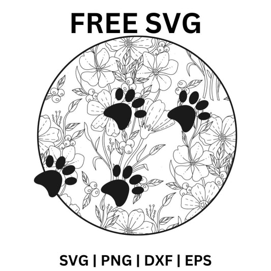 Floral Paw Print SVG Free | Dog Print with Flowers Cut File for Cricut & Silhouette