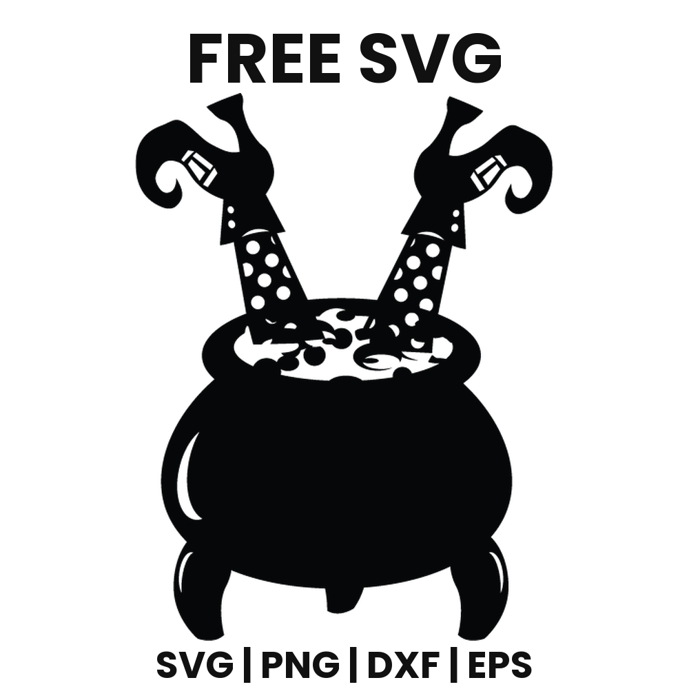 Witch In Cauldron SVG Free – Legs Up Halloween Cut File