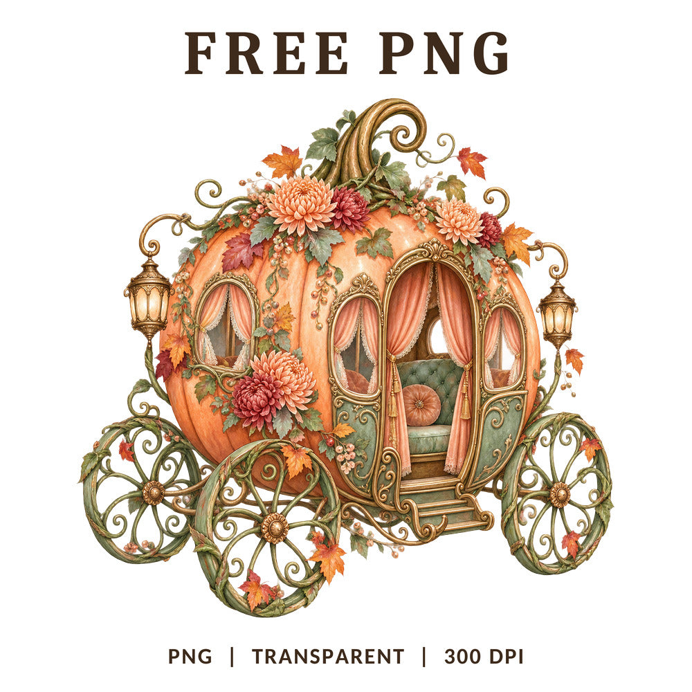 Pumpkin Carriage Floral Fairytale Autumn PNG-8SVG