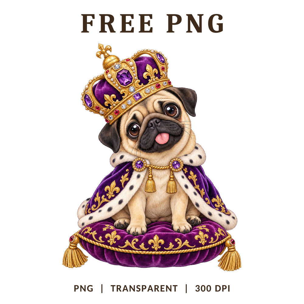 Royal Pug King Crown Purple Robe PNG-8SVG
