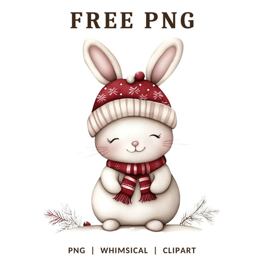 Whimsical Christmas Bunny Snowflake Hat Clipart PNG-8SVG