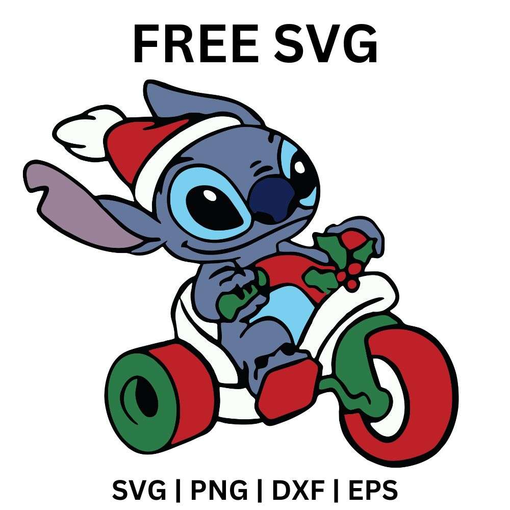 Stitch Riding Trike SVG Free | Cute Holiday Character SVG for Cricut & Silhouette