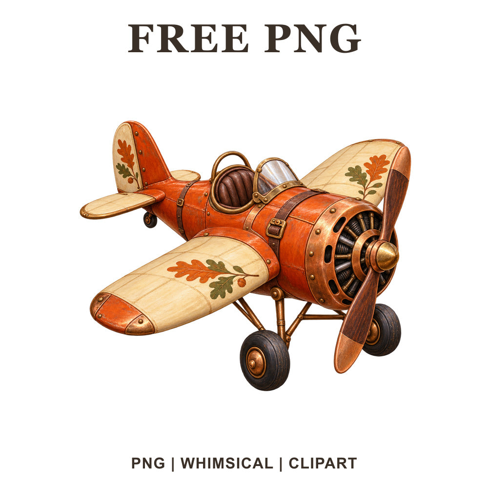 Whimsical Autumn Copper Airplane Clipart PNG