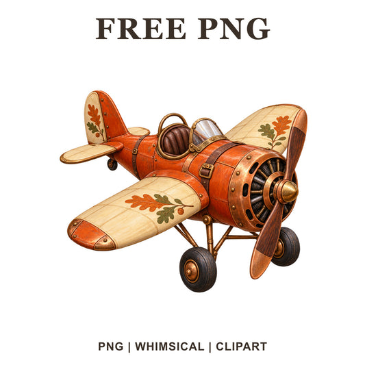 Whimsical Autumn Copper Airplane Clipart PNG