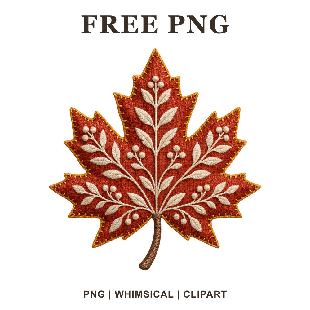 Whimsical Boho Red Maple Fall Leaf Clipart PNG
