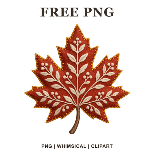 Whimsical Boho Red Maple Fall Leaf Clipart PNG