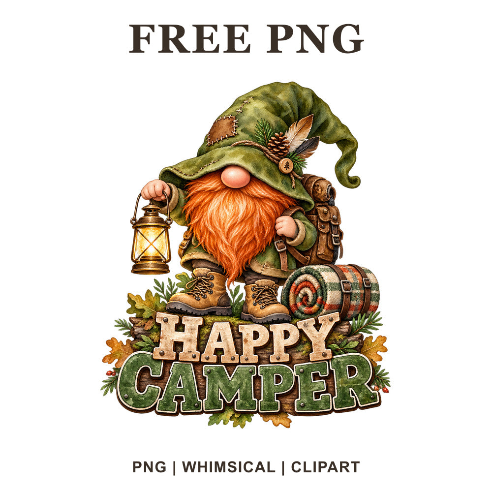 Whimsical Camping Adventure Gnome Clipart PNG