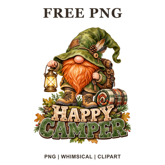 Whimsical Camping Adventure Gnome Clipart PNG