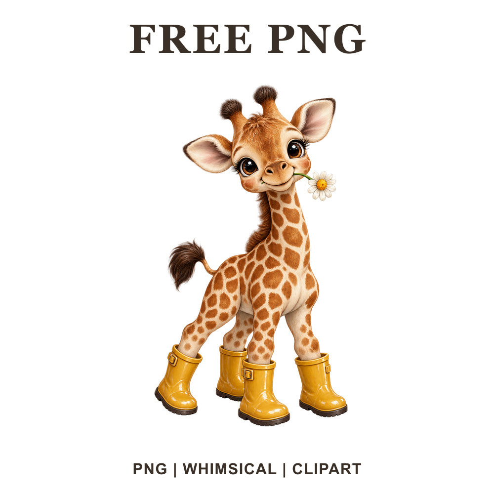 Whimsical Daisy Boots Giraffe Clipart PNG-8SVG
