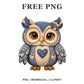 Whimsical Denim Patchwork Owl Clipart PNG