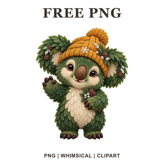 Whimsical Evergreen Koala Green Creature Clipart PNG