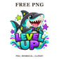 Whimsical Level Up Shark Clipart PNG