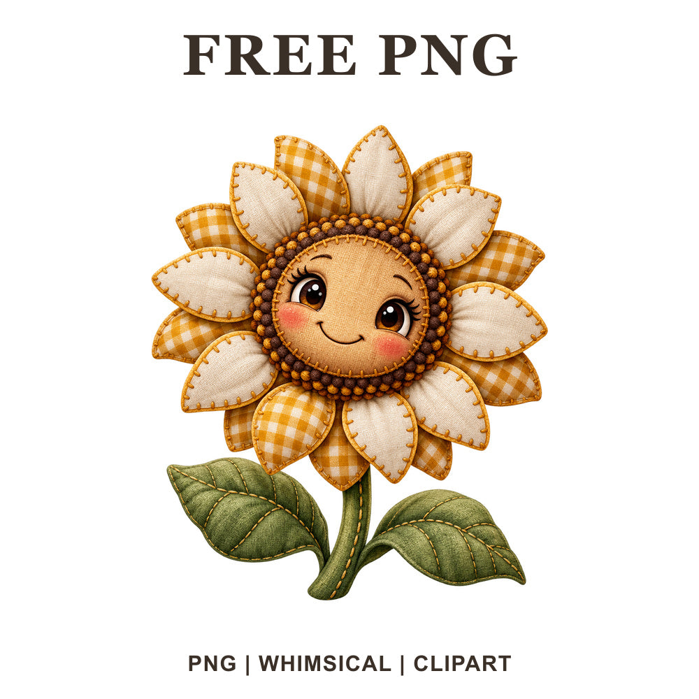 Whimsical Patchwork Flower Sunflower Clipart PNG