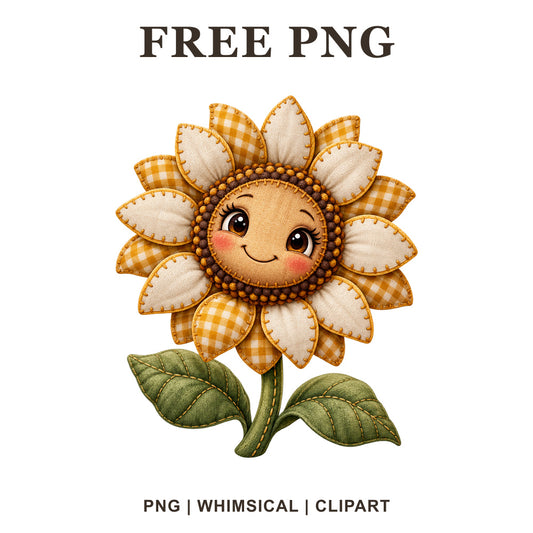Whimsical Patchwork Flower Sunflower Clipart PNG