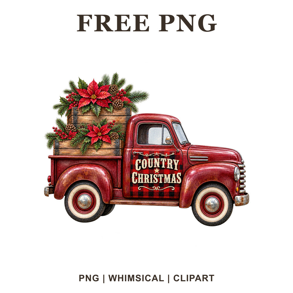 Whimsical Plaid Country Christmas Truck Clipart PNG