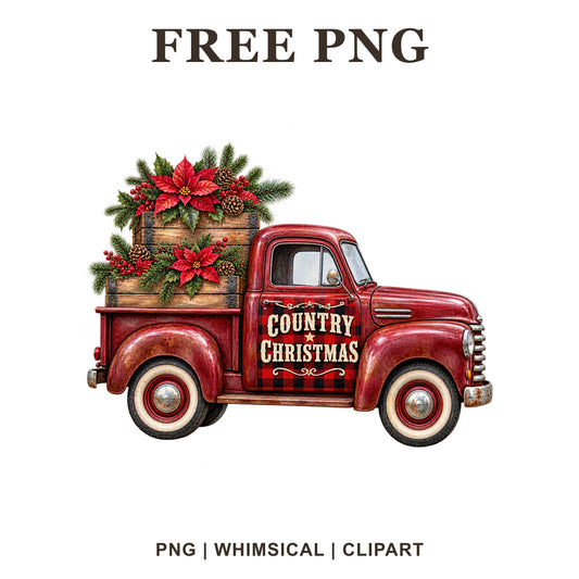 Whimsical Plaid Country Christmas Truck Clipart PNG