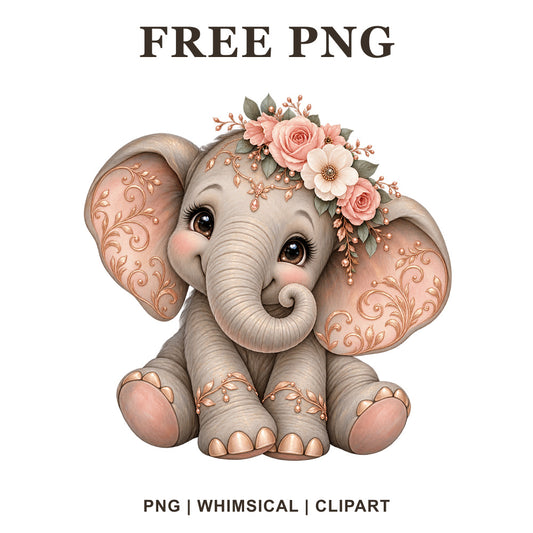 Whimsical Rose Gold Royal Elephant Clipart PNG-8SVG