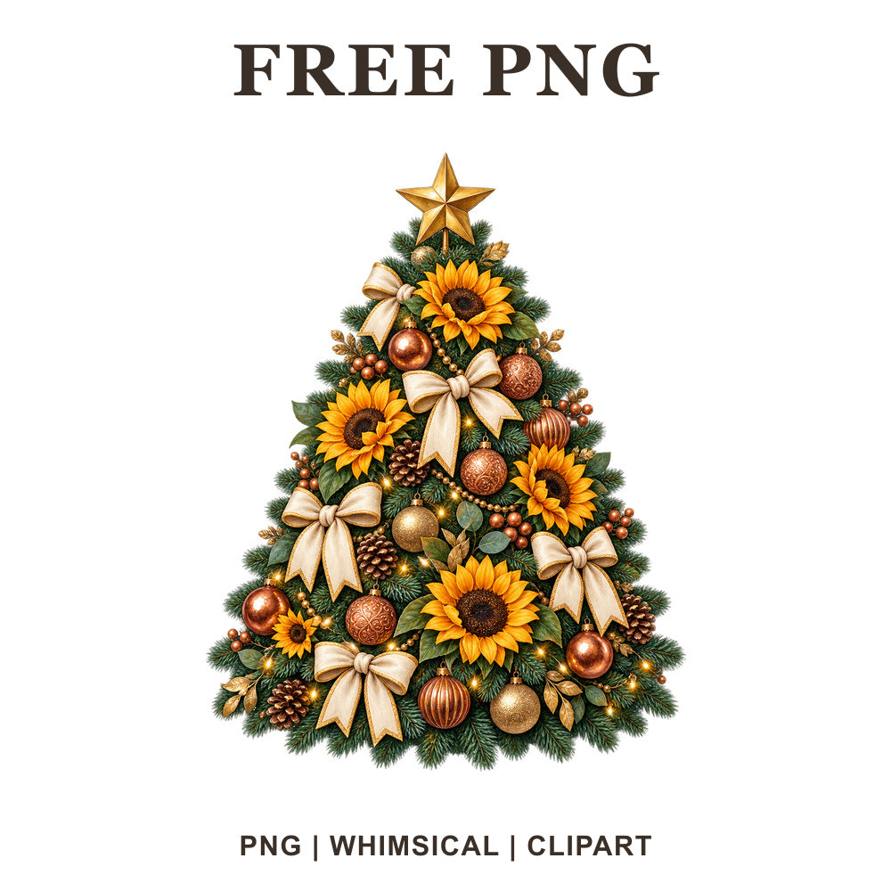 Whimsical Sunflower Christmas Christmas Tree Clipart PNG