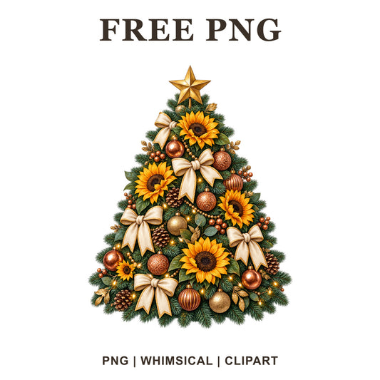Whimsical Sunflower Christmas Christmas Tree Clipart PNG-8SVG
