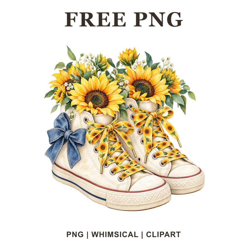 Whimsical Sunflower Sneakers Sunflower Clipart PNG