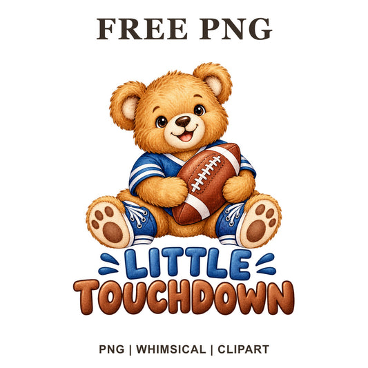 Whimsical Touchdown Teddy Football Clipart PNG