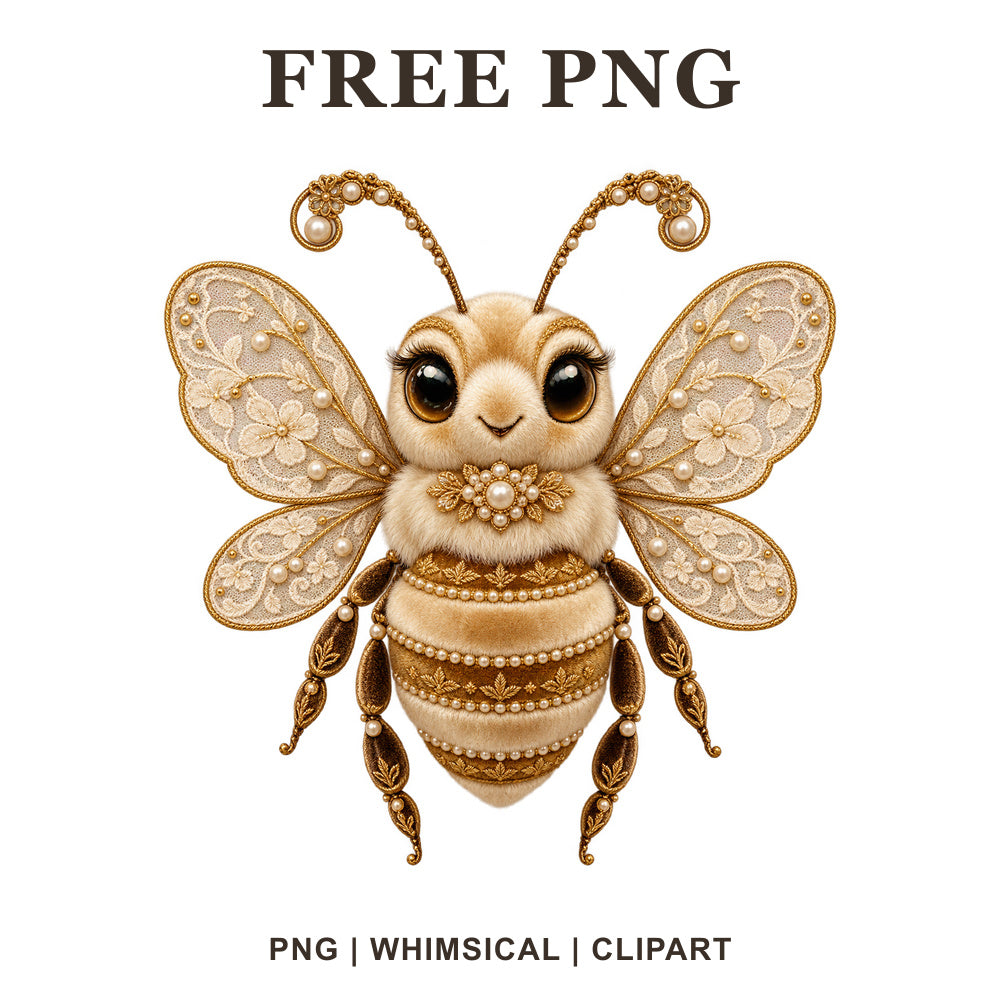 Whimsical Vintage Lace Bee Clipart PNG